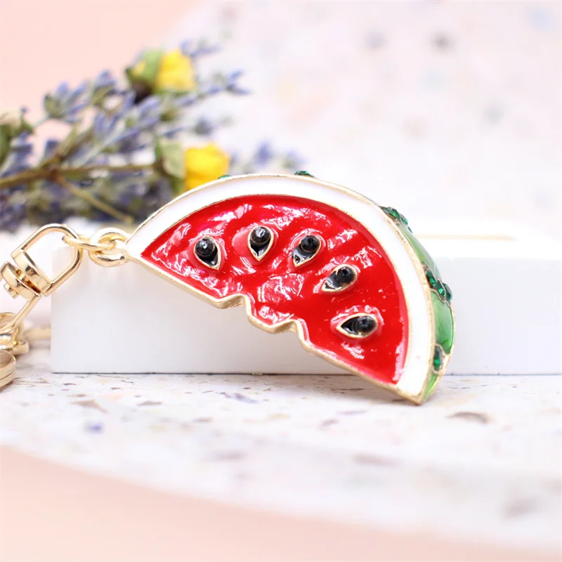 Legering Simulatie Watermeloen Sleutelhanger Creatieve Zomer Fruit Milieubescherming Model Autotelefoon Tas Hanger Ornamenten Cadeau