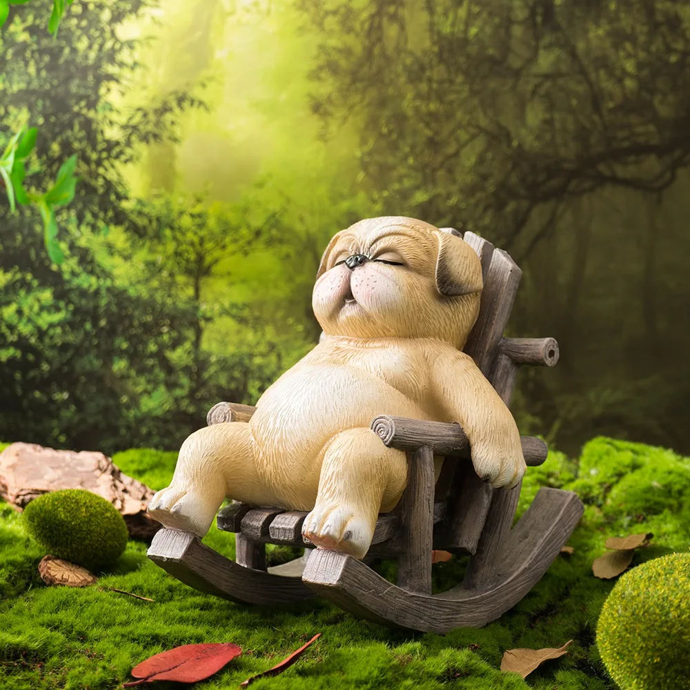 Vilead Sleepy Dog Statue Rocking Chair Resin Labrador Puppy Figurines Animal Sculpture Garden Decoration Outdoor Interior Home