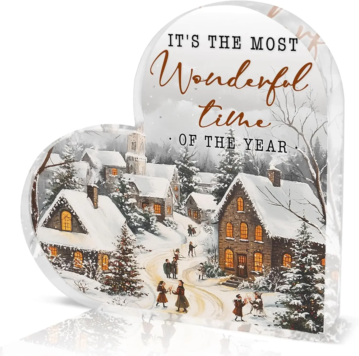 Heart Acrylic Plaque It's The Most Wonderful Time Of The Year Winter Snow Village Christmas Desk Decor