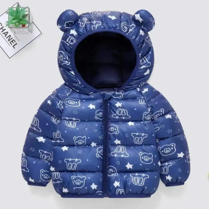 Winter New Little Bear Unicorn Cartoon Printed Hooded Cotton Coat Windproof Warm and Fashionable Versatile Coat