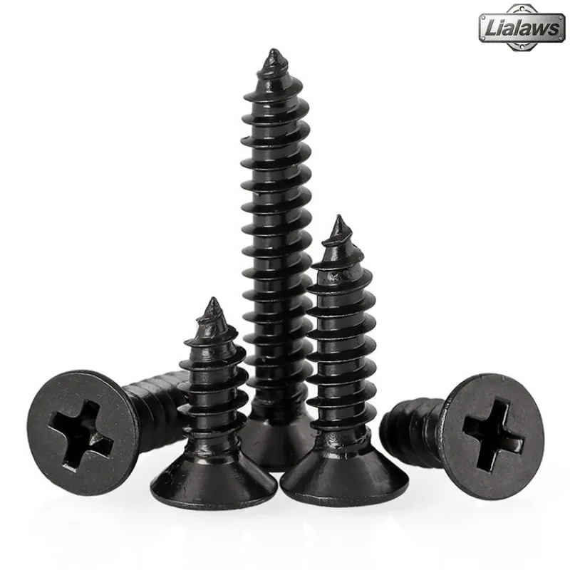 M1 M1.2 M1.4 M1.7 M2 M2.3 M2.6 M3 Black Phillips Cross Countersunk Head Flat Head Self-Tapping Screw Mini Small Wood Screw