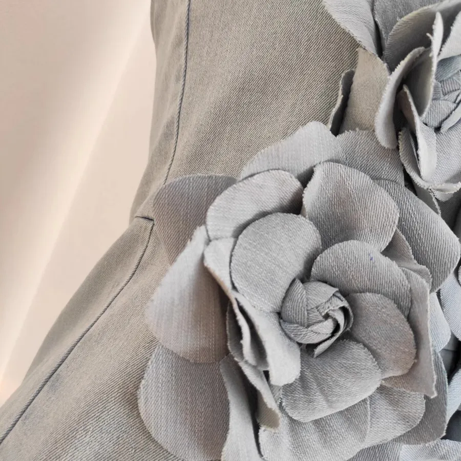 3D Appliques Flower Strapless Demin Jumpsuits For Women Off Shoulder Sleevelss Solid Color High Waist Full Length Overalls New