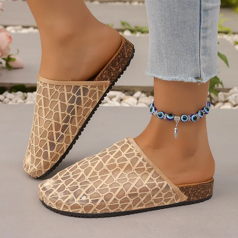 

Woven Mesh Bread Toe Half Slippers Women's Outer Wear 2026 Summer Flat Retro Roman Sandals