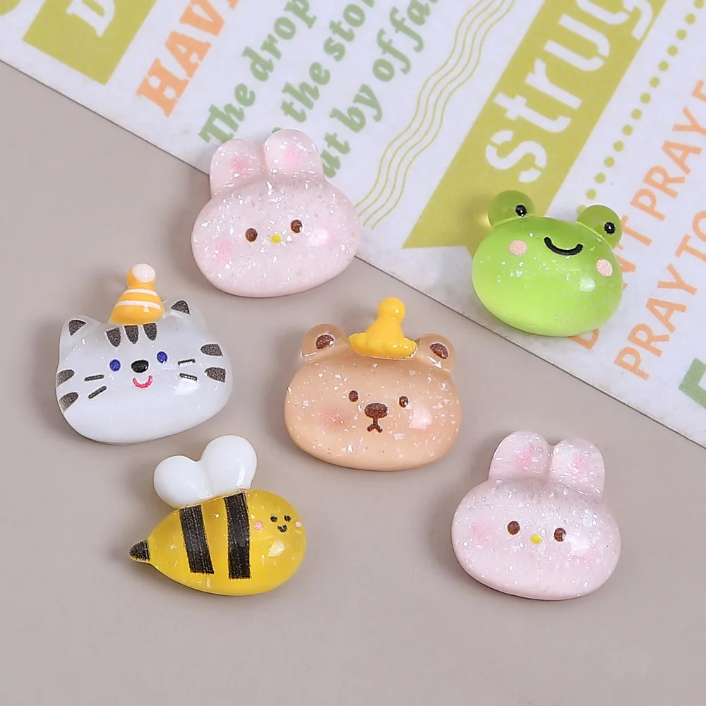 20pcs Mixed Mini Translucent Animal Resin Charms - Glitter Bee, Cat, Frog & Bear DIY Craft Supplies