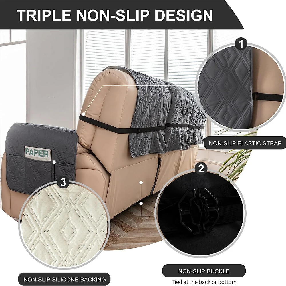 Non-Slip Recliner Sofa Covers 3 Seaters Elastic Band Sofa Covers Washable Furniture Protector for Bedroom, Office, Living Room