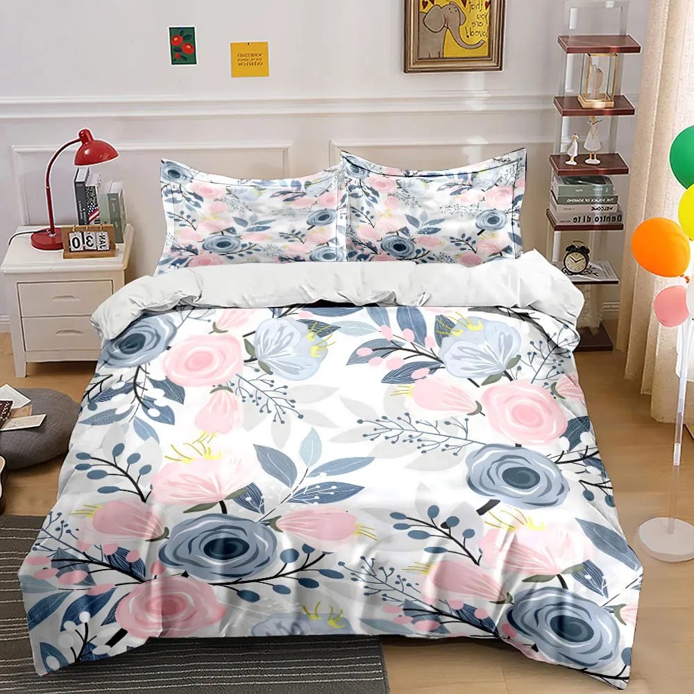 Soft pastel floral background Pattern Duvet Cover Set Digital Print Colorful Polyester Bedding with Zipper Closur for kids gifts