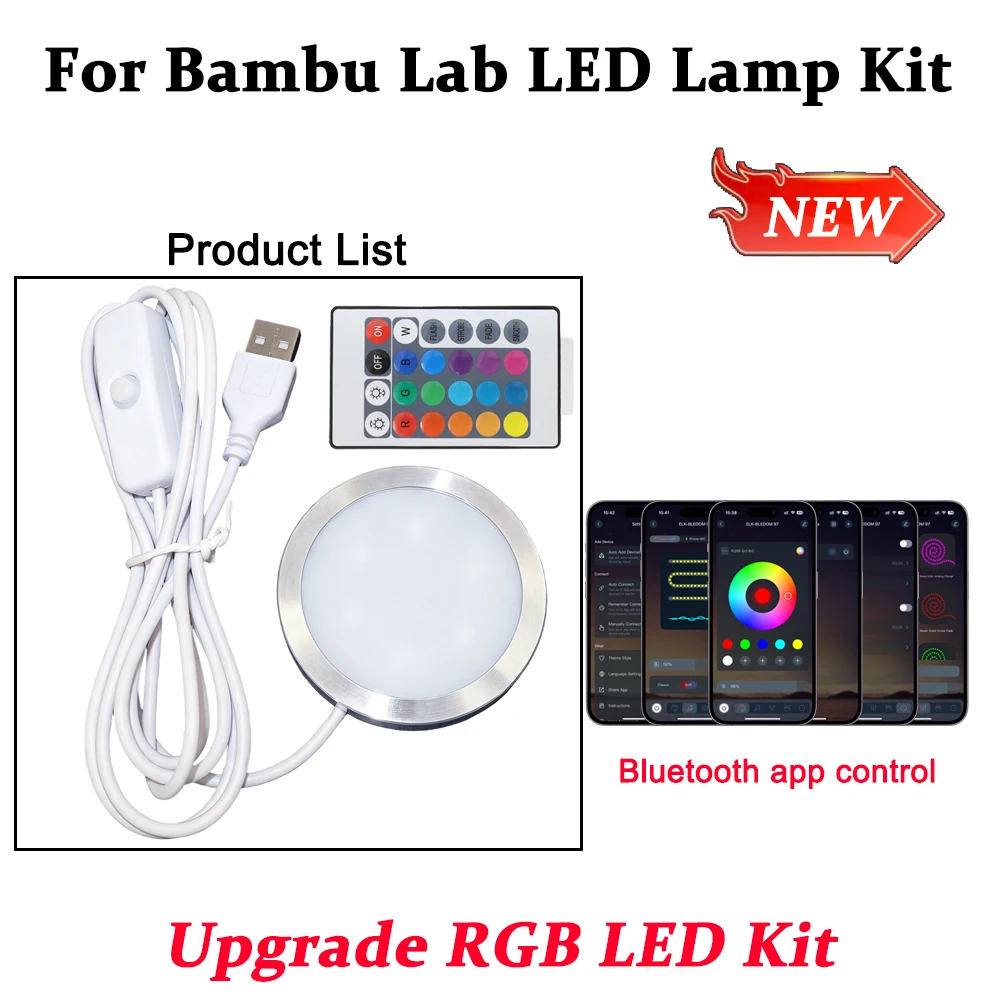 

For Bambu Lab Led Lamp Kit Adjustable Light Kit Led Light APP Control DIY Model white /cold/warm light Without Lamp shell 001