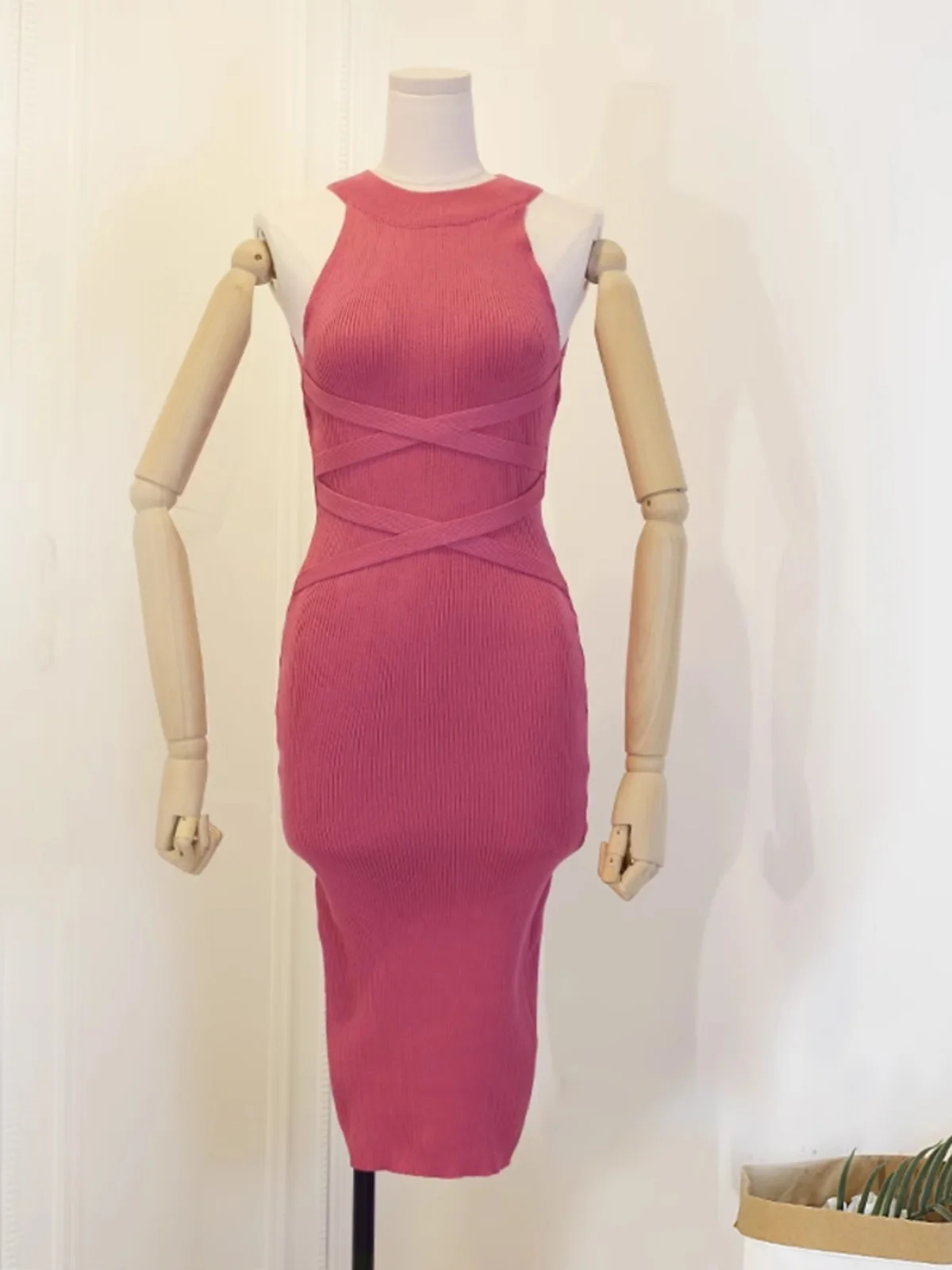 

Сексуальная трикотажная юбка с плечами и перекрестной талией для похудения, базовый слой Dr, юбка средней длины H pe, чистый цвет, лето...