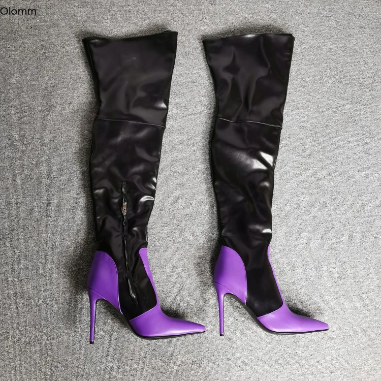 

Olomm New Women Thigh High Boots Stiletto High Heels Boots Sexy Pointed Toe Gorgeous 4 Colors Party Shoes Women US Size 5-15