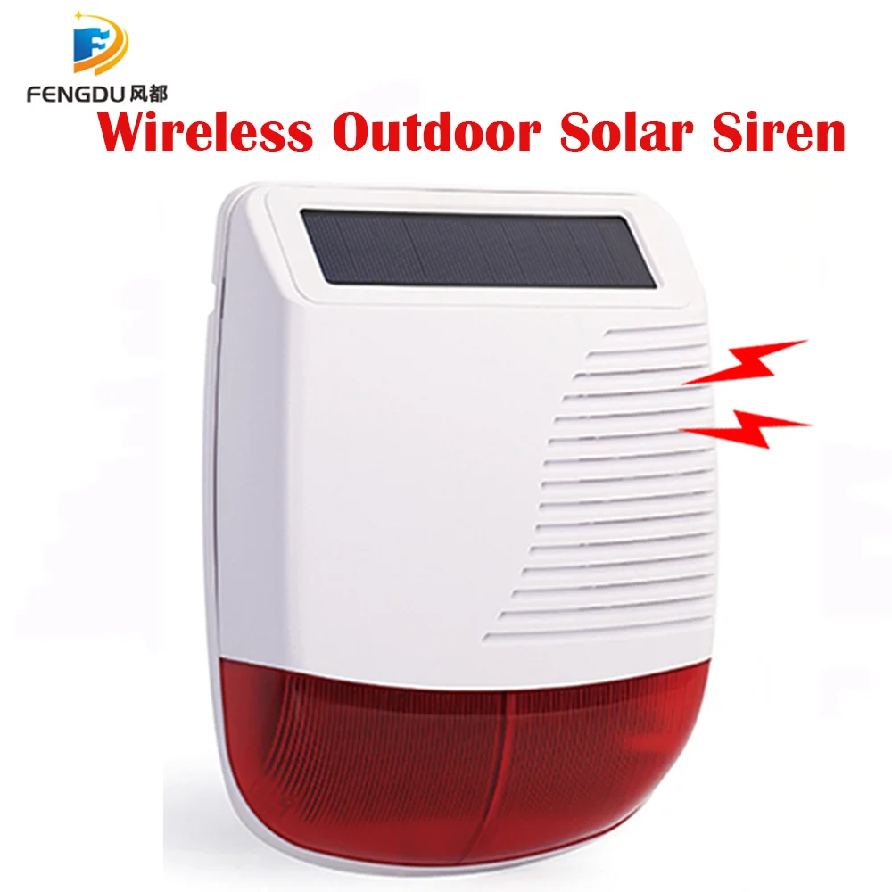 

433MHz Wireless Outdoor Solar Siren Light Flash Strobe Waterproof Alarm Siren Alarm for Home Security Burglar Alarm System