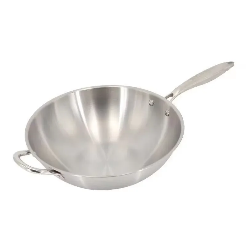 Food Grade 304 Stainless Steel Frying Pan Household Cooking Wok with Glass Lid Uncoated Kitchen Cookware for Healthy Cooking