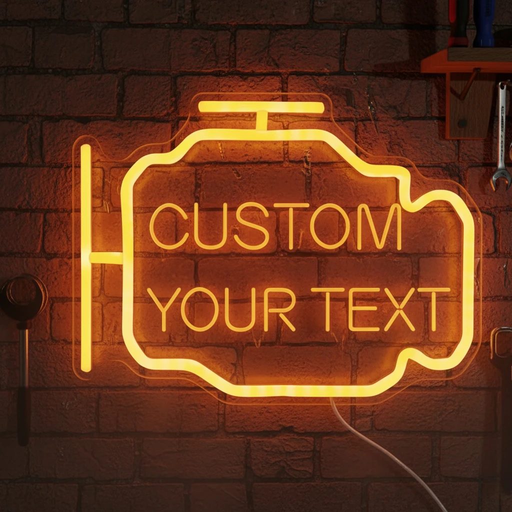 Custom Garage Neon Sign Check Engine USB Wall Decor Energy-Efficient Auto Sign for Showroom Custom Name Gifts & Garage Aesthetic