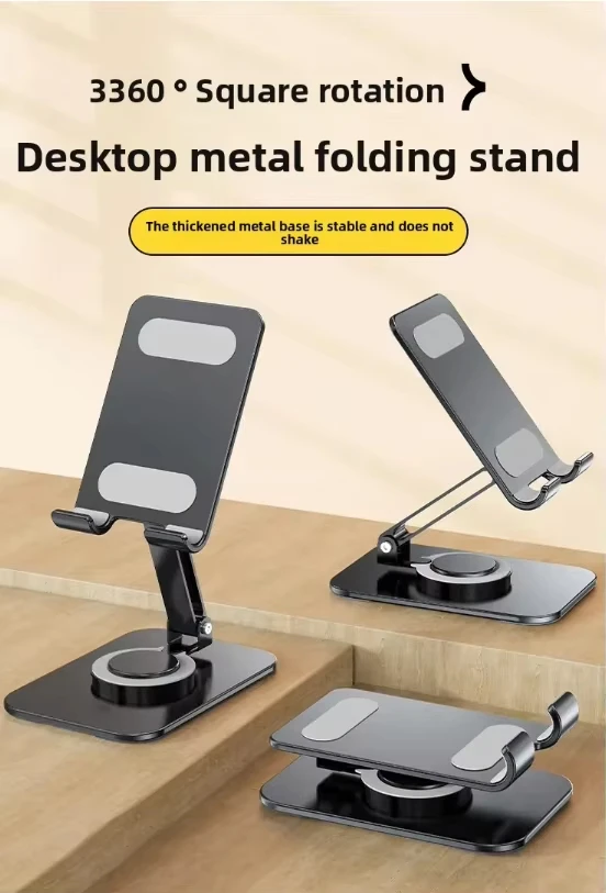 Foldable Aluminum Alloy Desk Phone Holder Stand for iPhone 17 16 15 14 13 12 Mobile Tablet Desktop Metal Mount