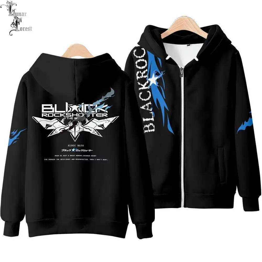 

Men Women Hoodie Boy WoBoy BLACK ROCK SHOOTER Hoodie Autumn Black Japanese Anime Hoodie Zipper Boy kids Sweatshirt Long Sleeves