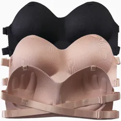 Backless Bra Lingerie Women's Sexy Invisible Black Strapless Push Up Nipple Covers Female Reusable Underwear Bralette Tube Tops