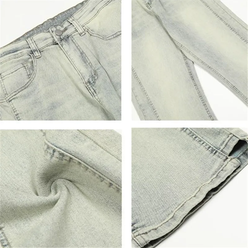 Calça jeans amarela Y2K masculina na rua alta, de bolso, lavada para fazer calças retas velhas, da moda, A158