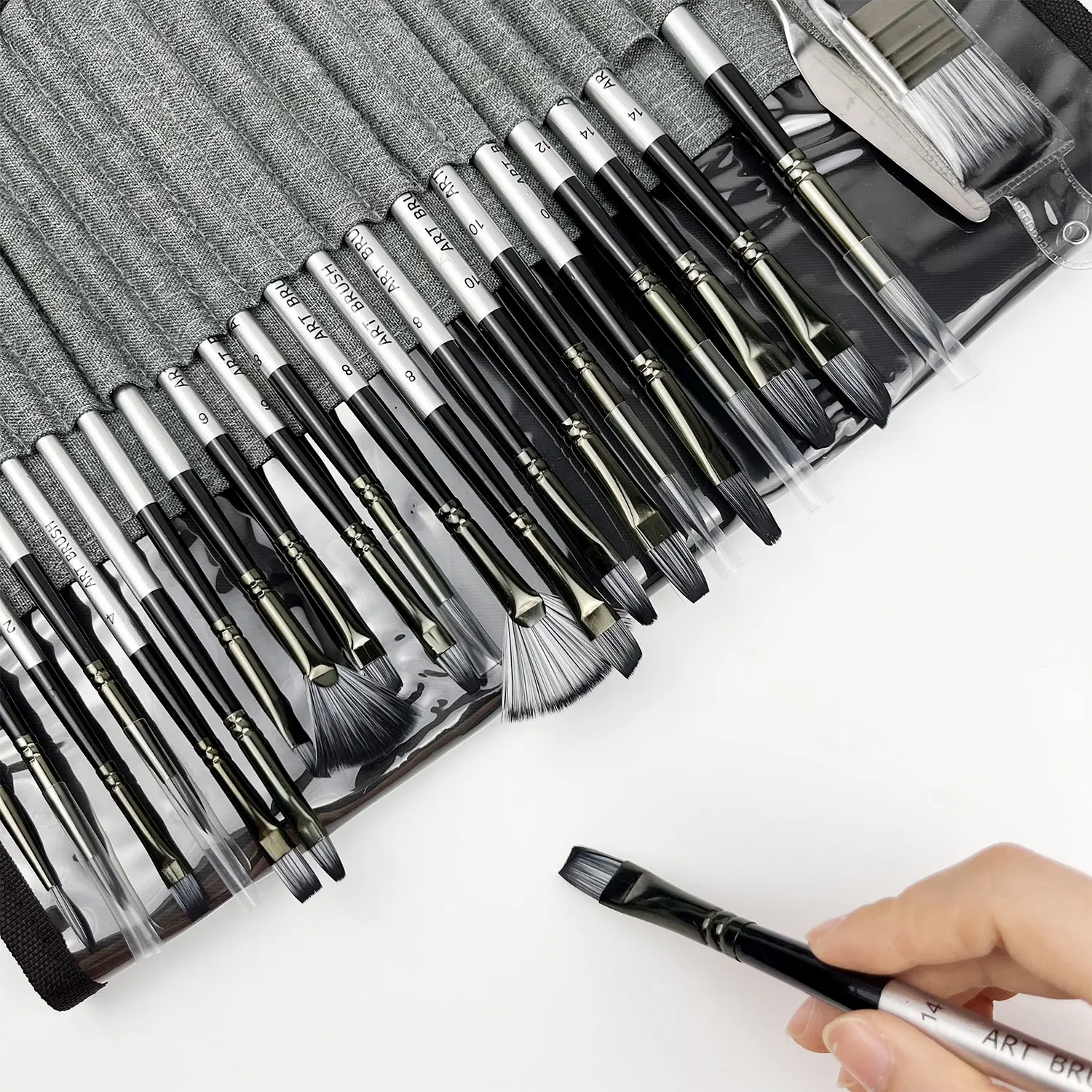 24-teiliges Premium-Pinselset mit Canvas-Tasche – waschbar, breite Spitzen für Aquarell- und Ölgemälde – langlebige Holzgriffe – Detail 5