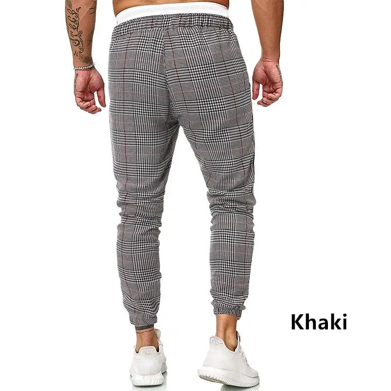 Men Sweat Jogger Pants Casual  Spring Autumn Loose Cotton Pocket Drawstring  Sweatpants Street Wear  Plaid