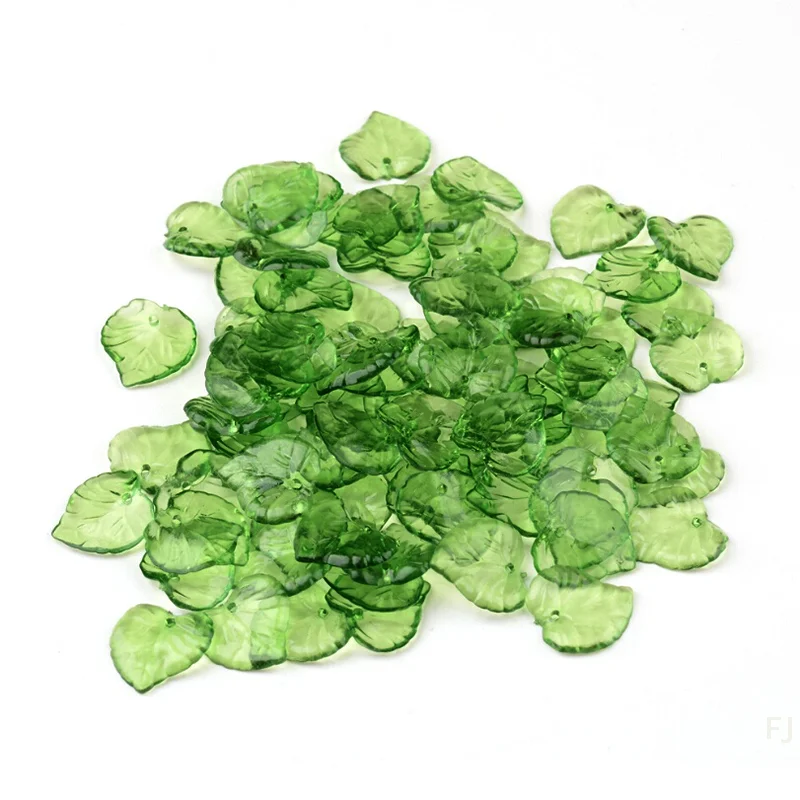 

[YU]100Pcs/Lot Transparent Green Acrylic Leaf Charms Pendants DIY Jewelry Finding