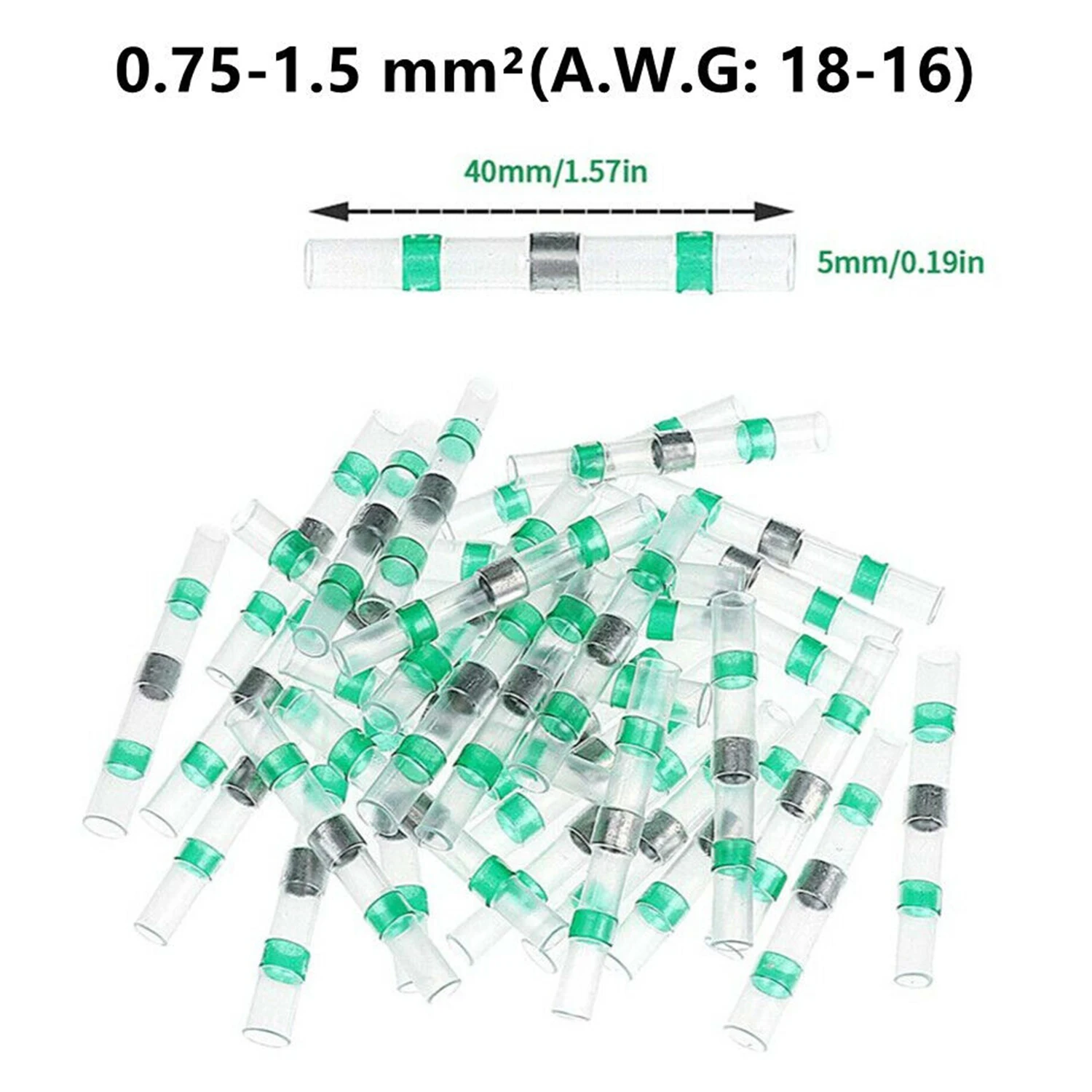 100/1000pcs Green Solder Seal Wire Connectors Waterproof Heat Shrink Butt Connector AWG18-16 Insulated Cable Splice Terminals