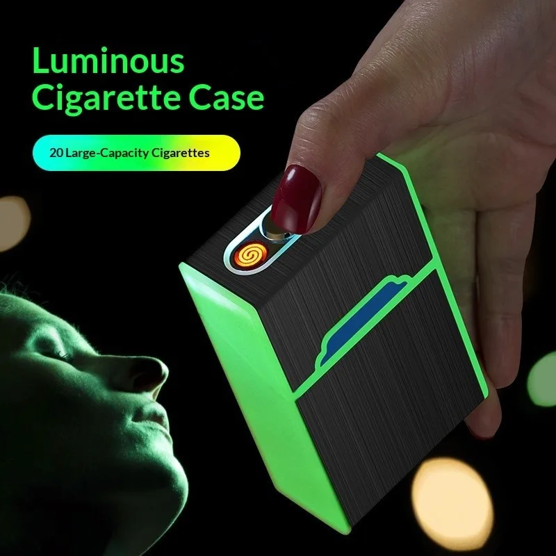 New Luminous Cigarette Case USB Rechargeable Lighter 20pcs Integrated Pack Custom Engraving Gift