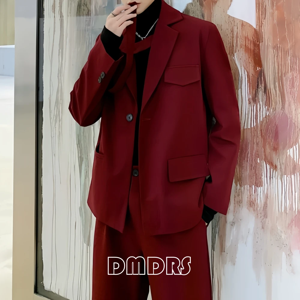 Men's Fashion 2-Piece Suit Set, Casual Chic Spring Autumn Suit Pants Set, Single Breasted Notch Collar Blazer and Pants