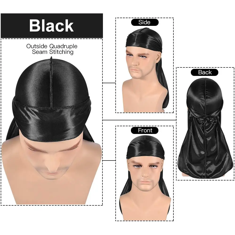 Durag for Men Women,Breathable Soft Headwrap with Long Tail, Premium Satin Doo Rag Headwrap with Long Tail for 360 Waves