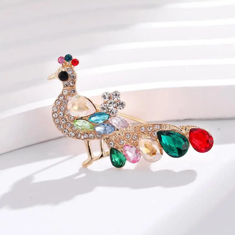 Creative Rhinestone Crystal Peacock Brooches For Women Coat Jewelry Accessries