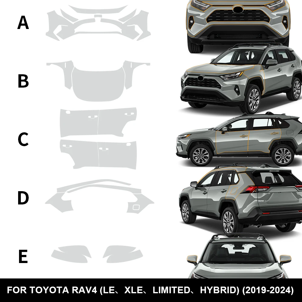 for TOYOTA RAV4 LE XLE LIMITED HYBRID 2019-2021 2022 2023 2024 TPU Clear Sticker Transparent Pre Cut PPF Paint Protection Film