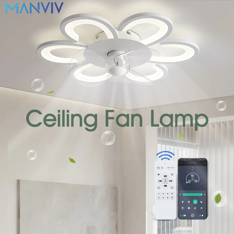 

MANVIV Ceiling Fan with Light and Remote Control APP Dimmable LED Flower Fan for Living room Indoor Lights Home Decoration