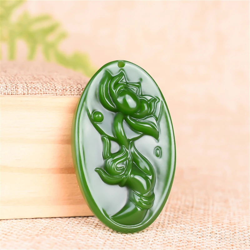 

1шт кулон из зеленого нефрита с узором лотоса для мужчин и женщин