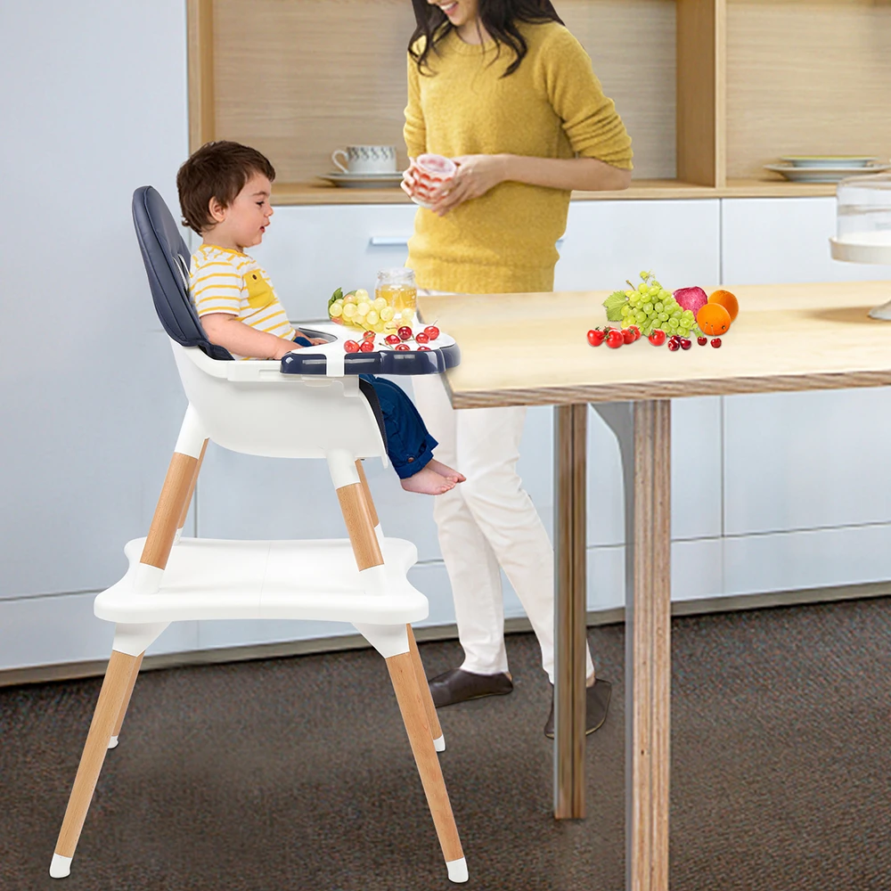 Children's High Dining Chair Detachable Two-In-One Table And Chair Navy Blue