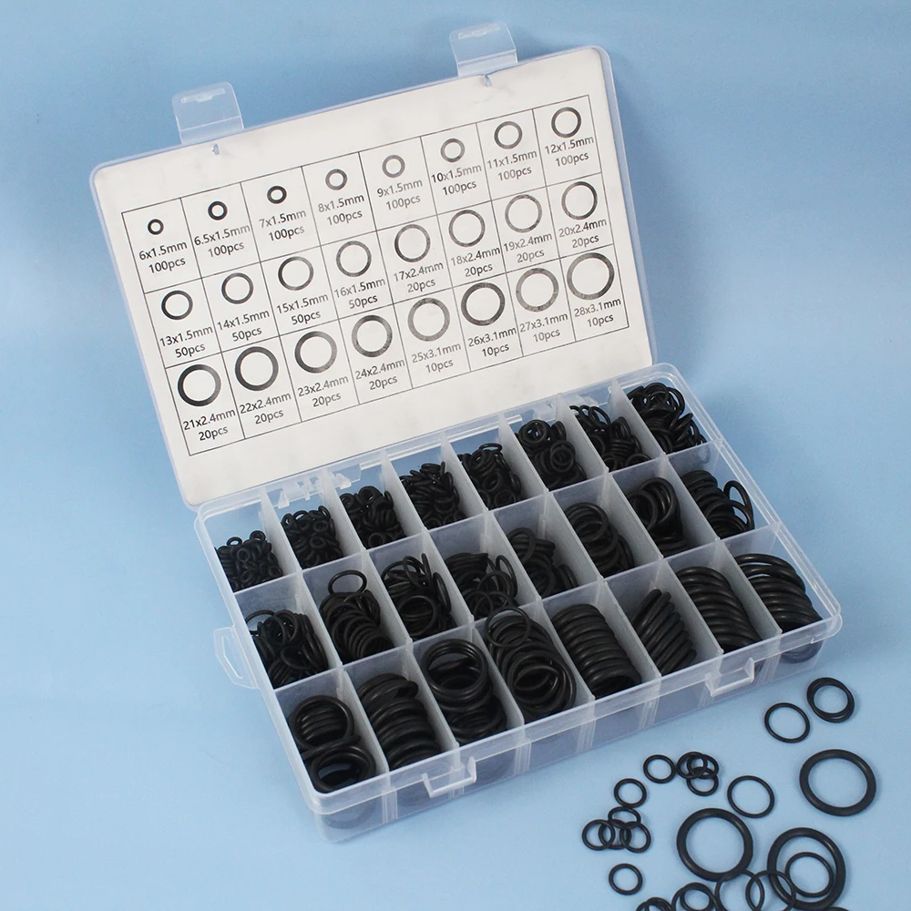 Kit de 1200 Juntas Tóricas de NBR, 24 Tamaños, Resistentes al Aceite/Agua/Aire, para Conexiones de Plomería, Automotrices y de Gas, con Caja de Almacenamiento