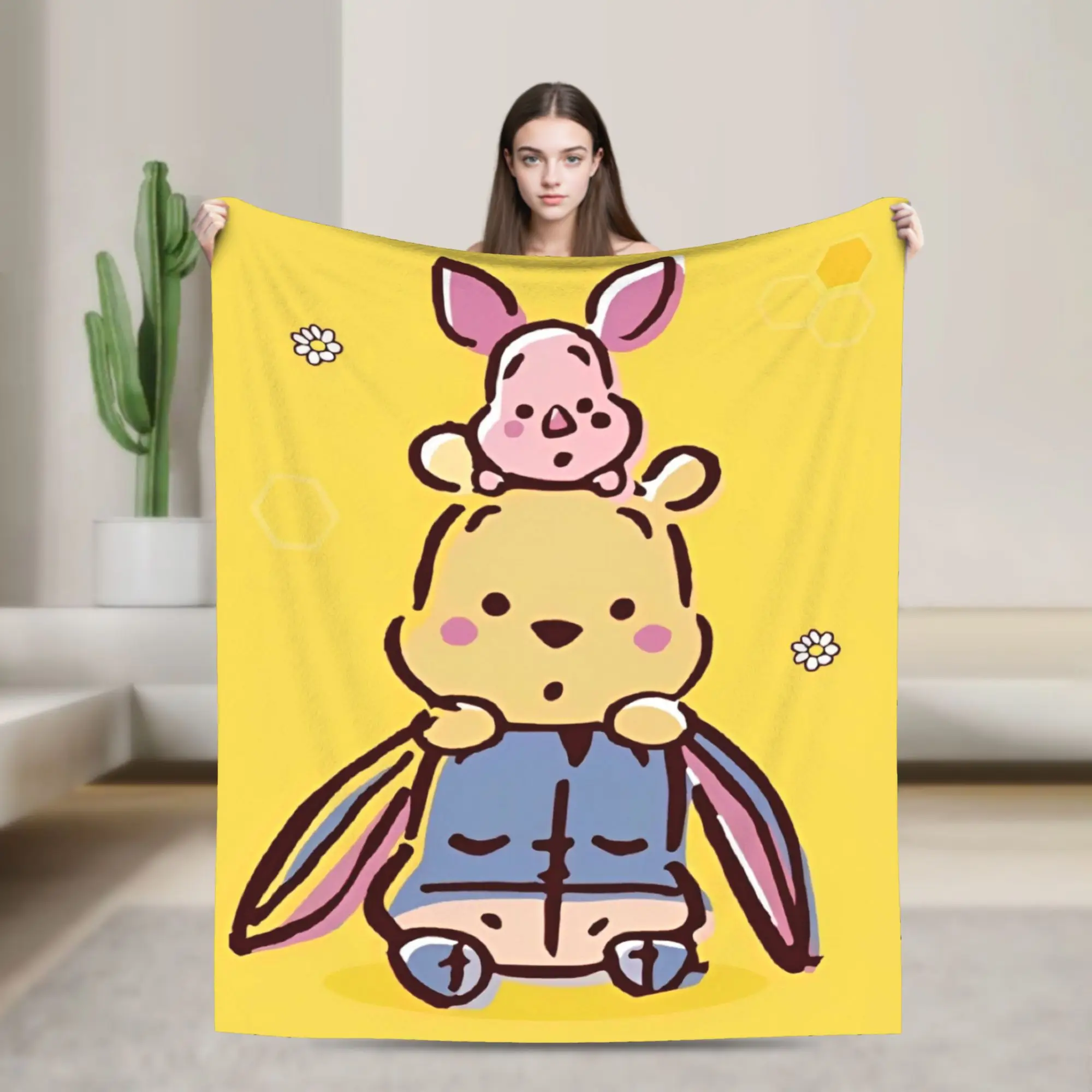 Manta de franela de Winnie The Pooh, manta divertida de oso y lechón de Pooh bonito para el hogar, pieza de alfombra de 125x100cm