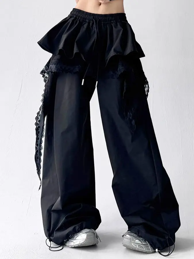 

Women's Layered Skirt Design, Casual Work Pants, 2025 Spring and Summer New Style, Spliced Lace Layered Long Pants