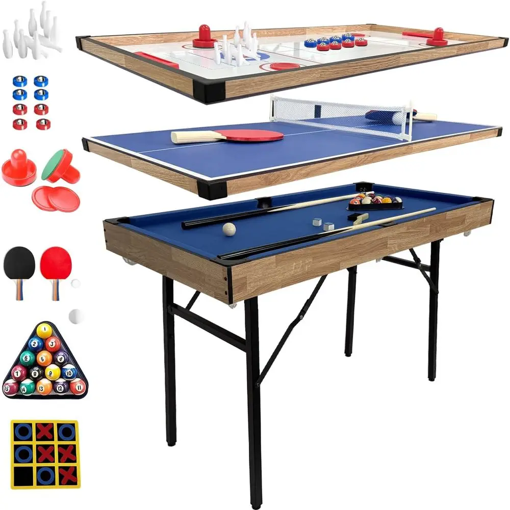 

6 in 1 Multi Game Table olding Pool Table, Billiard, Hockey, Table Tennis, Bowling, Shule Board and Tic Tac Toe with All Accorie