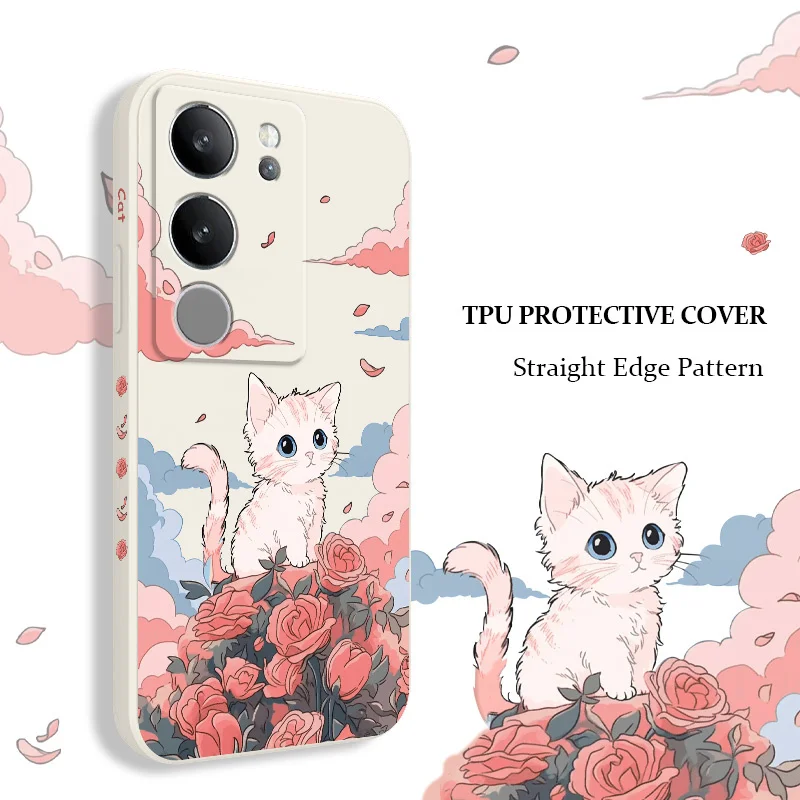 ローズキュートキャットフォンケース VIVO V50 V40 V30 V29 V29E V27 V27E V23 V23E V21 V20 Y20 Y12 Y21 Y22 Pro シリコンカバー