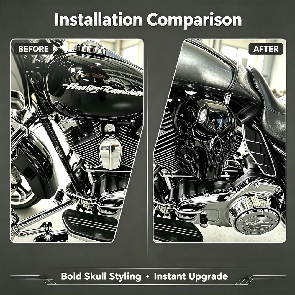 Motorcycle Skull Horn Cover Guard Aluminium For Harley Touring CVO Road Glide Road King Electra Glide Street Glide 2009-2024