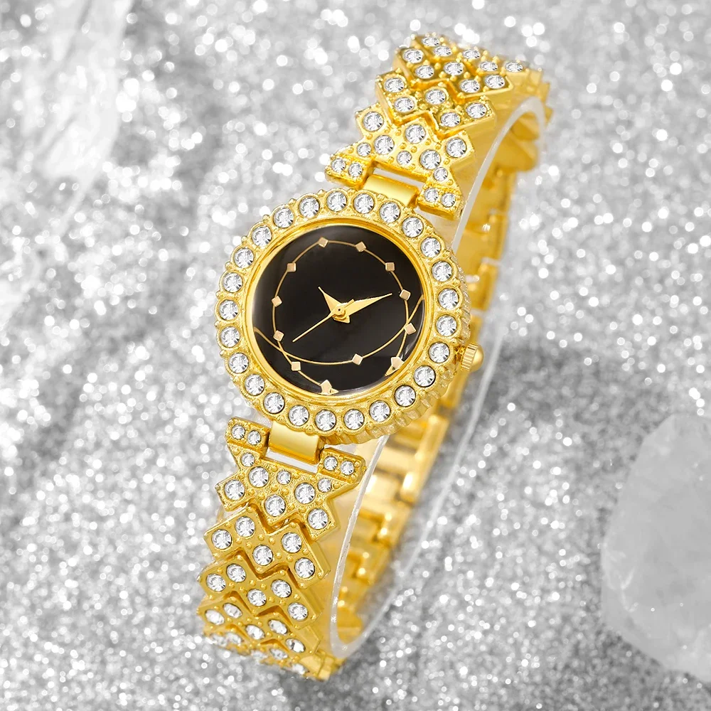 elegant ladies' round dial quartz watch with necklace and bracelet accessories set, suitable for daily wear