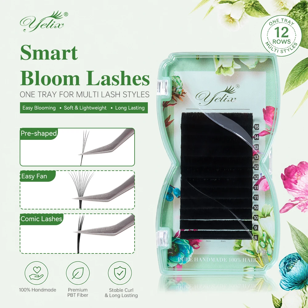 Yelix New Smart Bloom Lashes Seamless Root Easy Fan Eyelash Extensions Multi Flowering Pre-made Volume Fans/W Shape/Comic Lashes