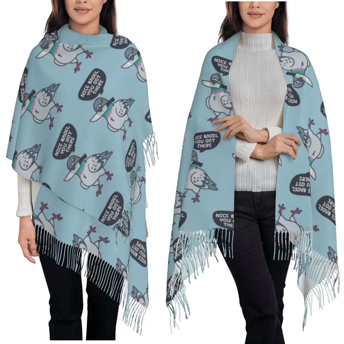 Cute Pigeon With A Knife Scarf Tassel Scarves Women Soft Warm Shawls and Wraps Long Fall Winter Shawl Wrap