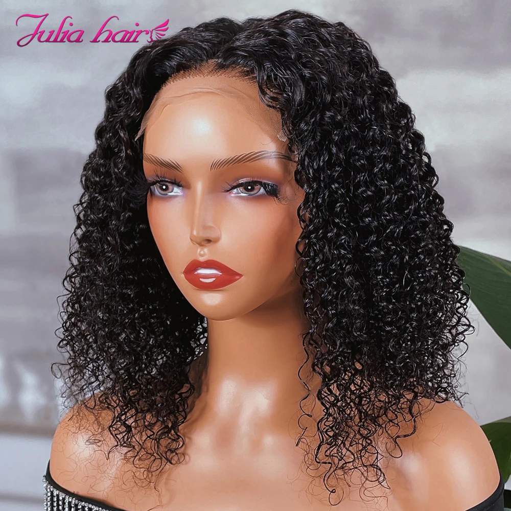 Julia Curly Bob Lace Front Human Hair Wig 13x4 Brazilian Curly Hair Lace Wig Natural Color Pre plucked with baby hair