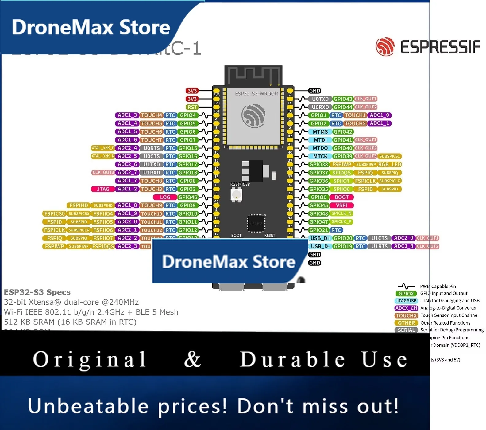 DroMaEspressif ESP32-S3-DevKitC-1-N32R16V Development Board With ESP32-S3-WROOM-2-N32R16V Module On Board