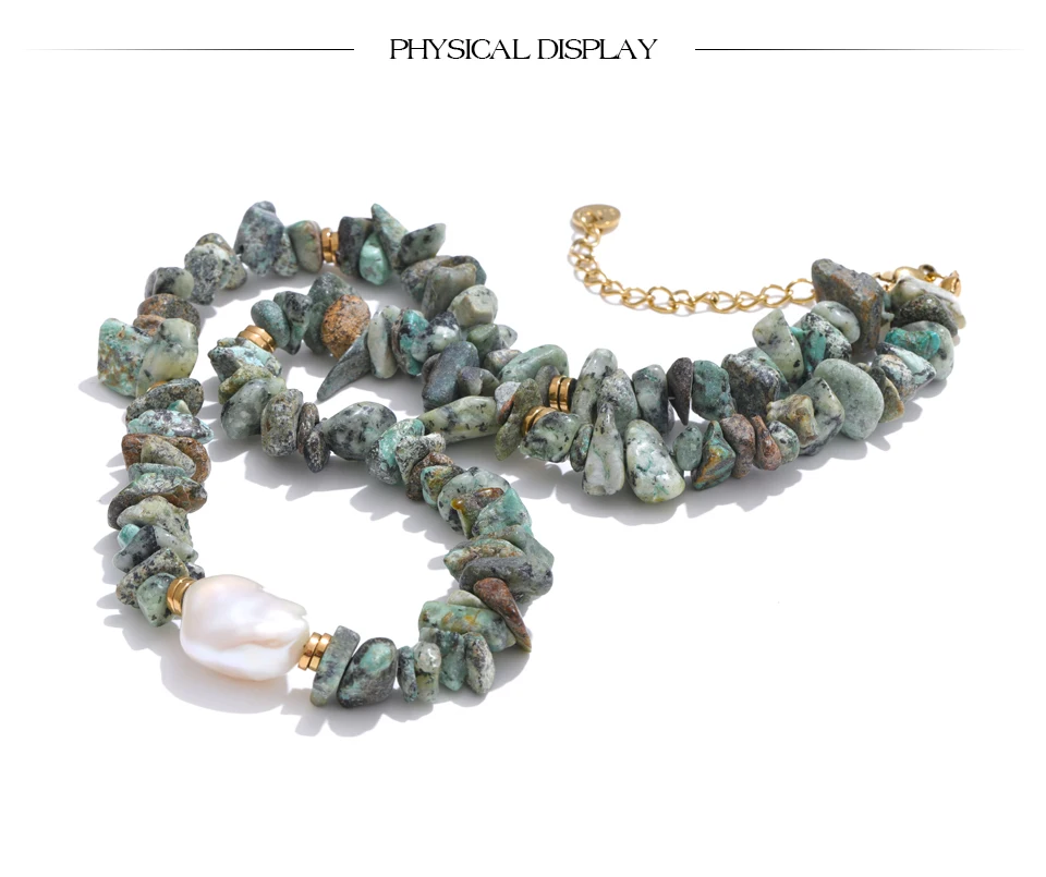 Yhpup handgemachte Perlen Schmuck Sommer beliebte Edelstahl grün Naturstein Türkis Perlenkette Halskette wasserdicht – Detail 10