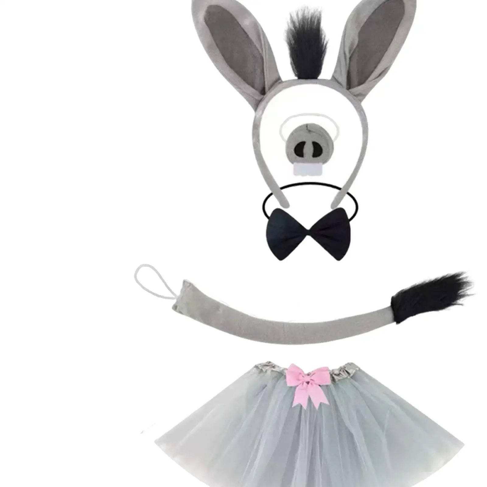 Ensemble de costumes d'âne, oreilles mignonnes, bandeau, nez et queue pour déguisement d'halloween