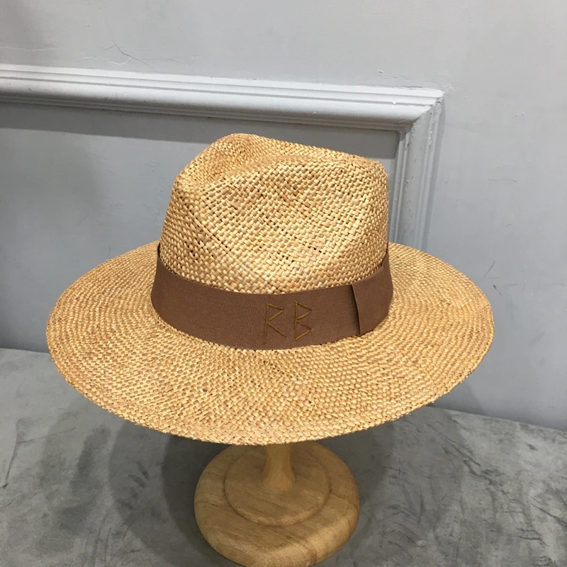 2022 summer brown raffia sunhat for women and men seaside Panama Cap Fashion Concave