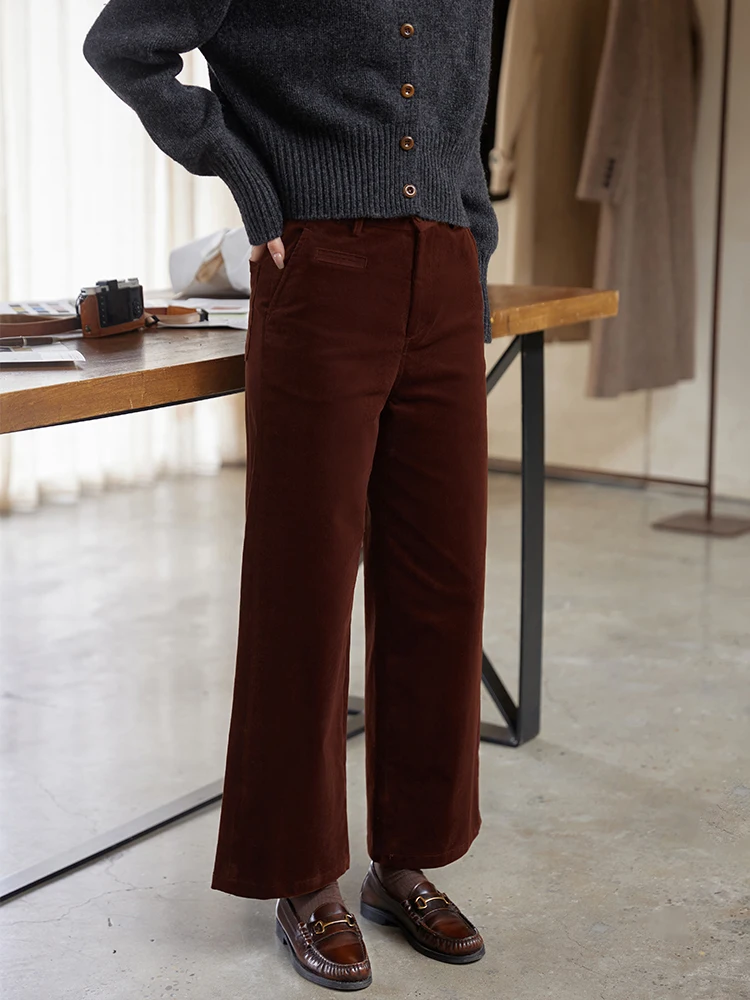 

Вельветовые брюки с высокой талией, женские осенне-зимние винтажные расклешенные повседневные брюки красного клена и коричневого цвета с эффектом похудения, французские брюки