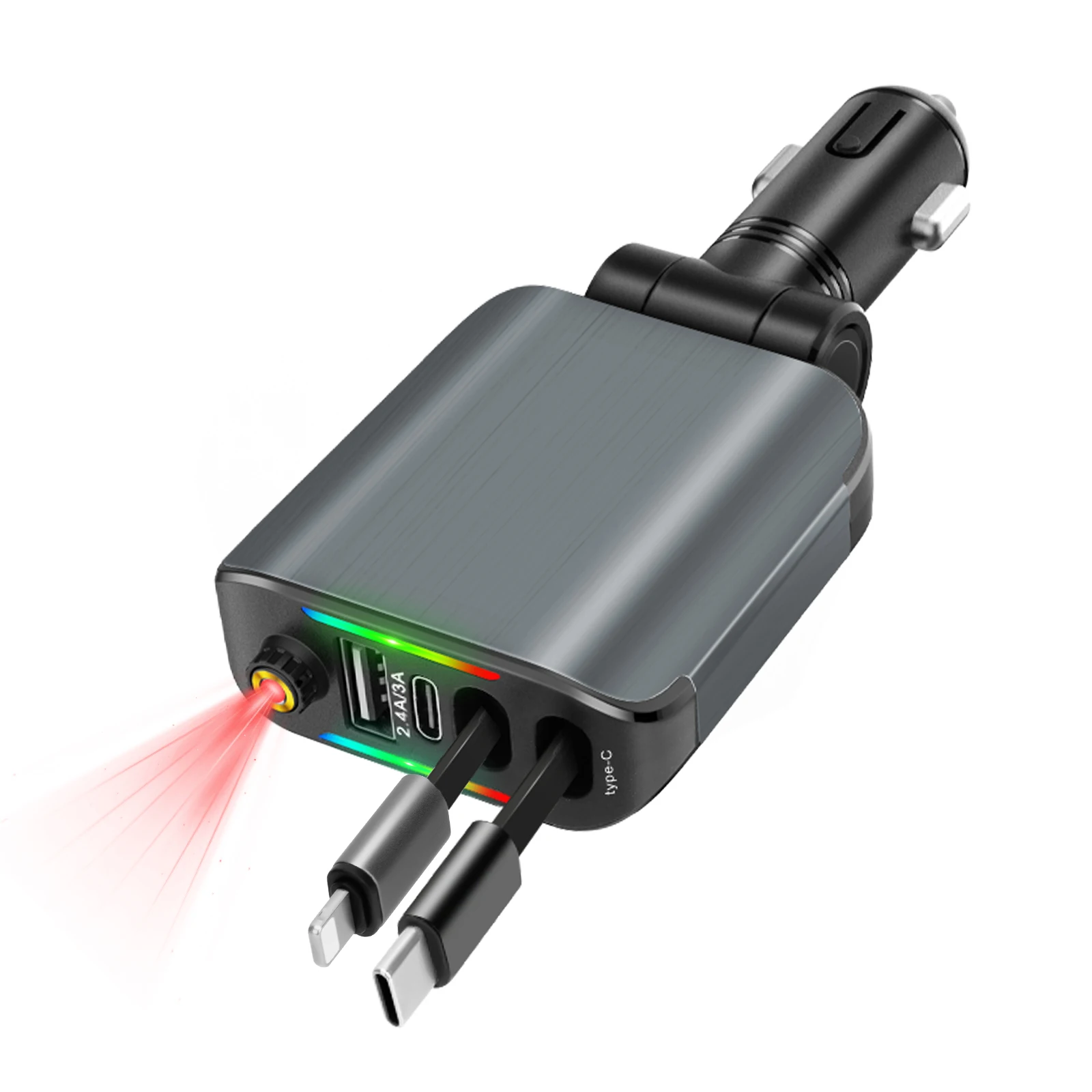 

NEW Arrival Retractable Car USB Charger with Starlight 120W 4 in 1 Fast Charging Car Cigarette lighter for iPhone Android
