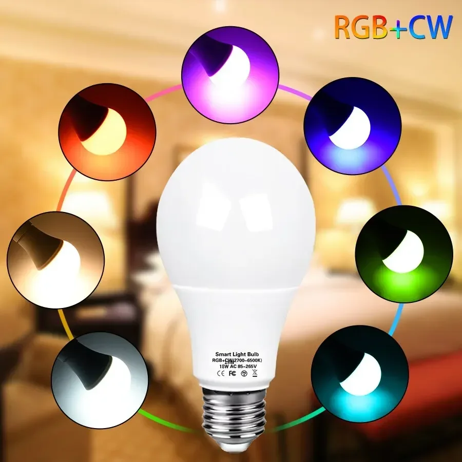 Tuya WiFi สมาร์ทหลอดไฟ E27 9W บลูทูธ RGB 110V 220V สมาร์ทไฟ LED หรี่แสงได้ควบคุมเสียงสําหรับ Alice Alexa Google Home