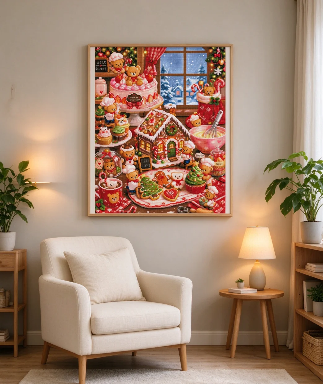 FOREVERYOUNG 5D Diamond Painting Teddy Bear Festive Cakes, 53×70cm Silk Flocking Canvas, AB & Fairy Dust Square Diamond Art Kit